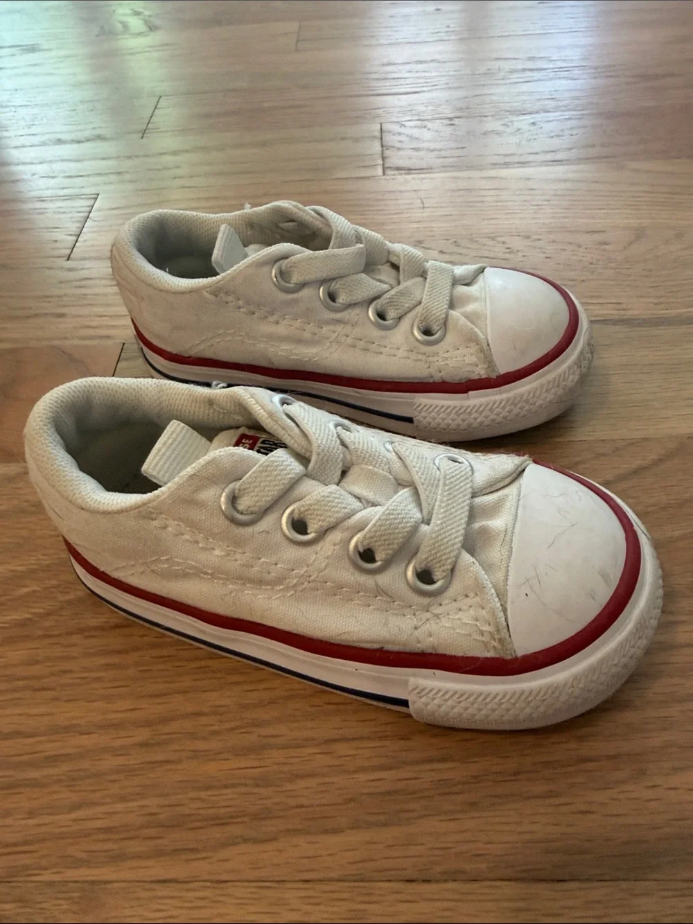 Converse Kids White Canvas Sneakers with Red Stripe